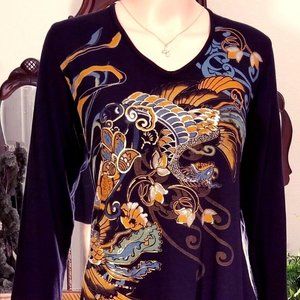 Katina Marie Gold Foil Black Oriental Top L